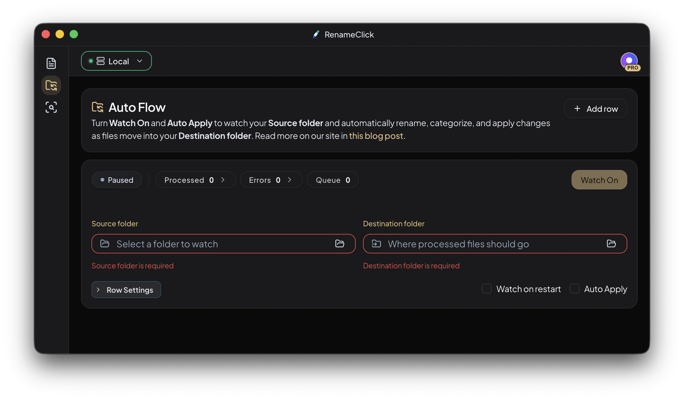 Auto Flow — Empty state
