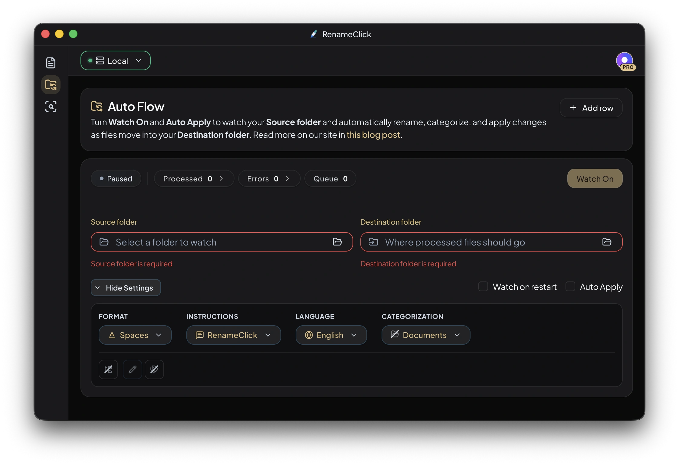 Auto Flow — Row settings