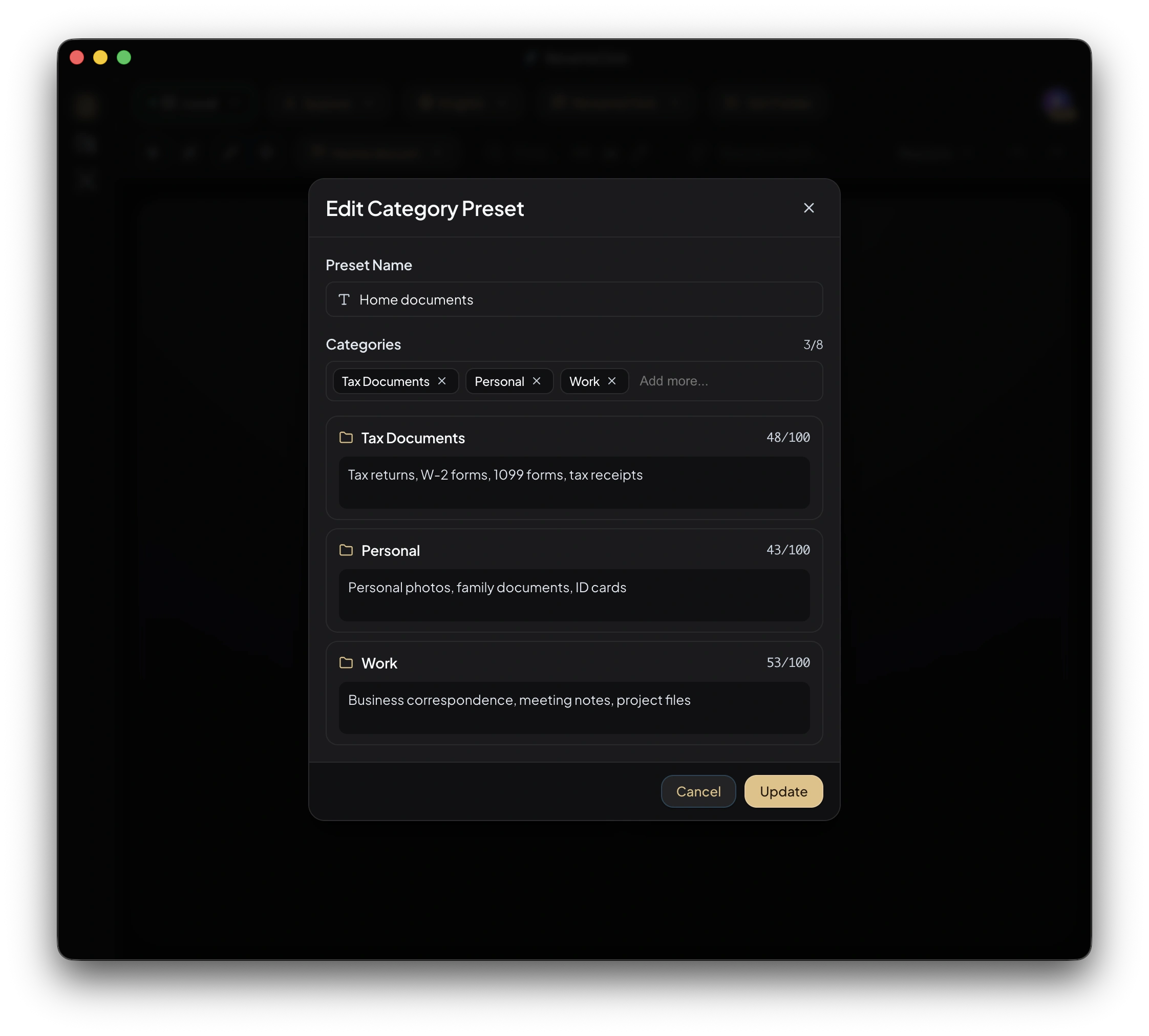 Custom Category Preset