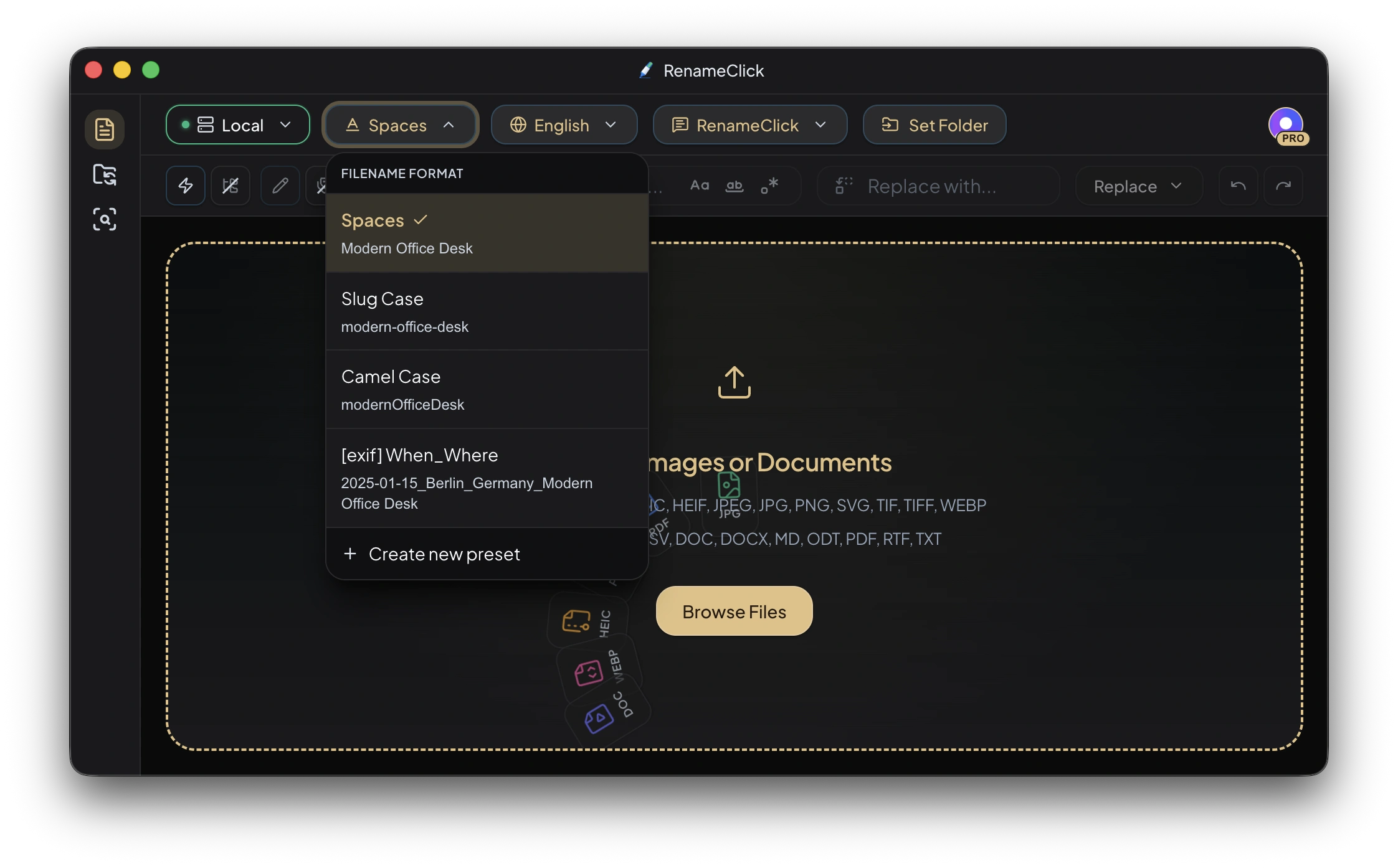 Built-in format presets