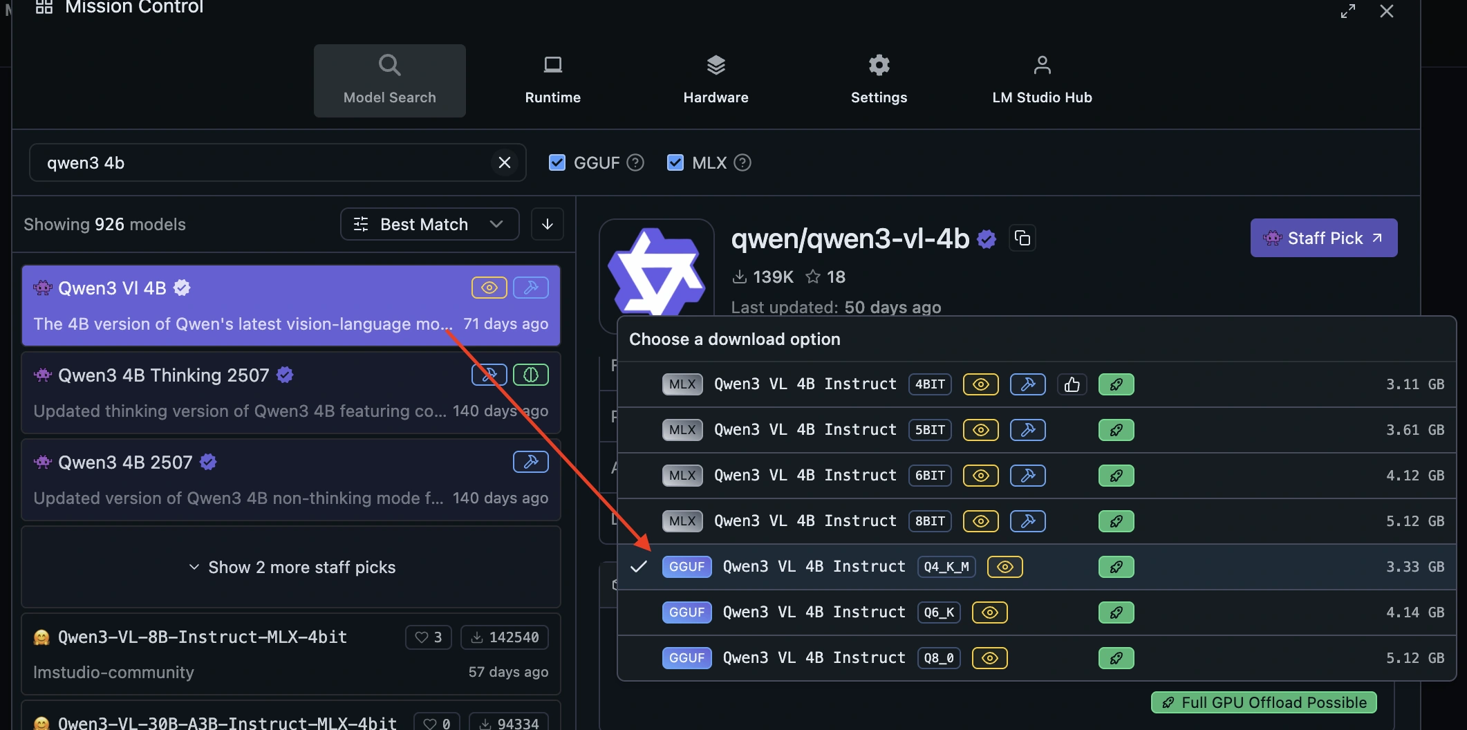 LM Studio — Download Qwen3 VL 4B model