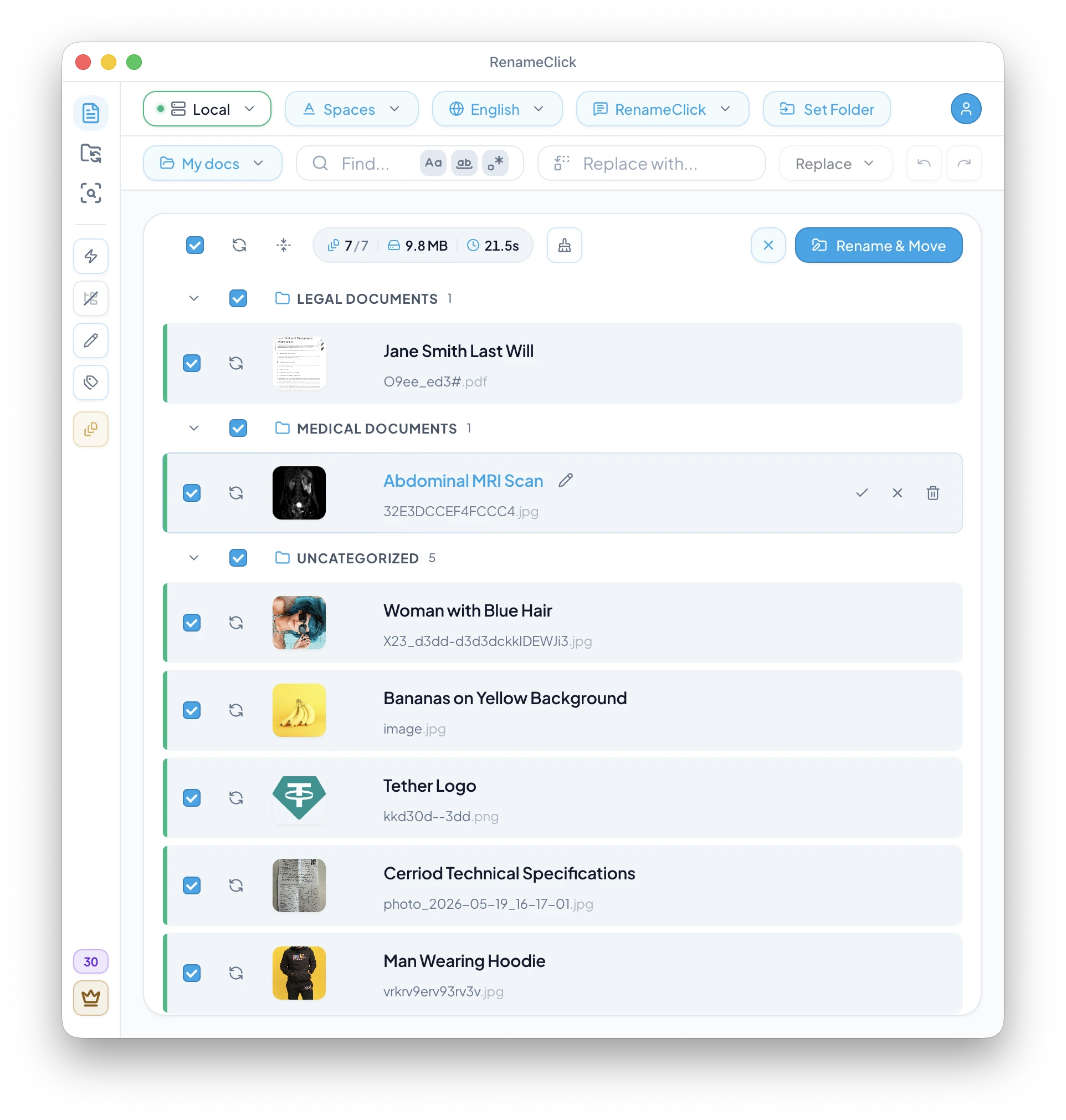 RenameClick rename workspace suggesting content-based filenames before they are applied