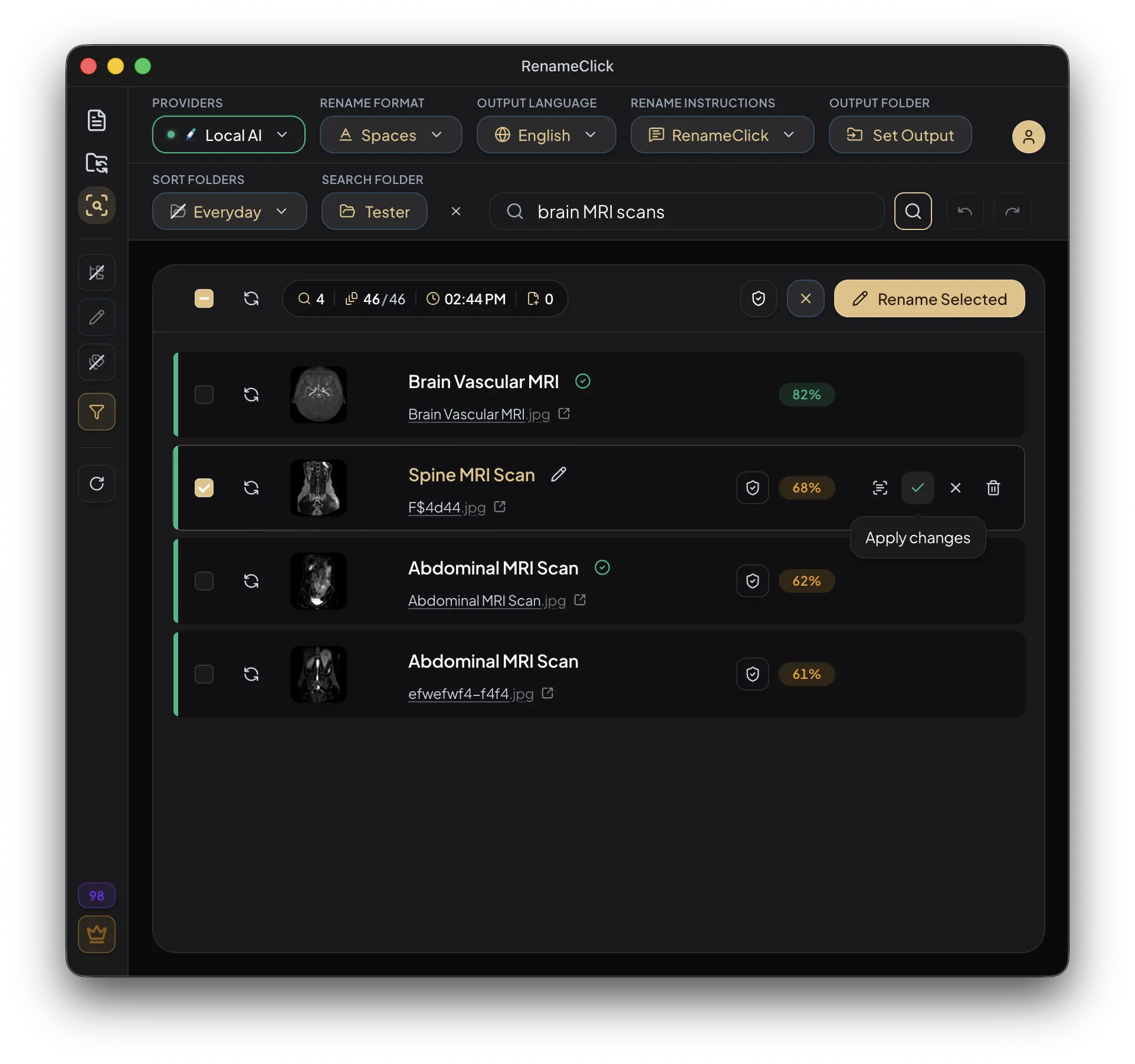 AI Search shows the matches with their proposed names, ready to apply.