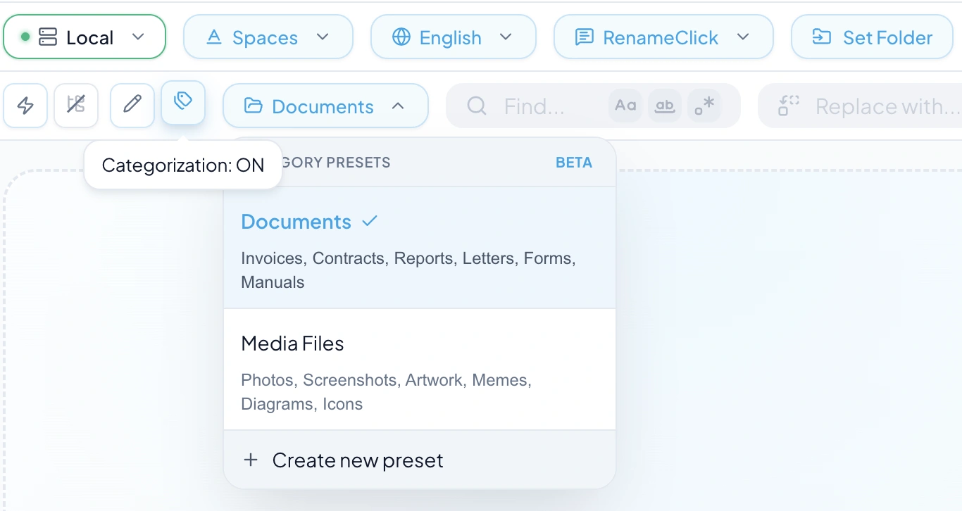 RenameClick categorizing freelancer documents into folders