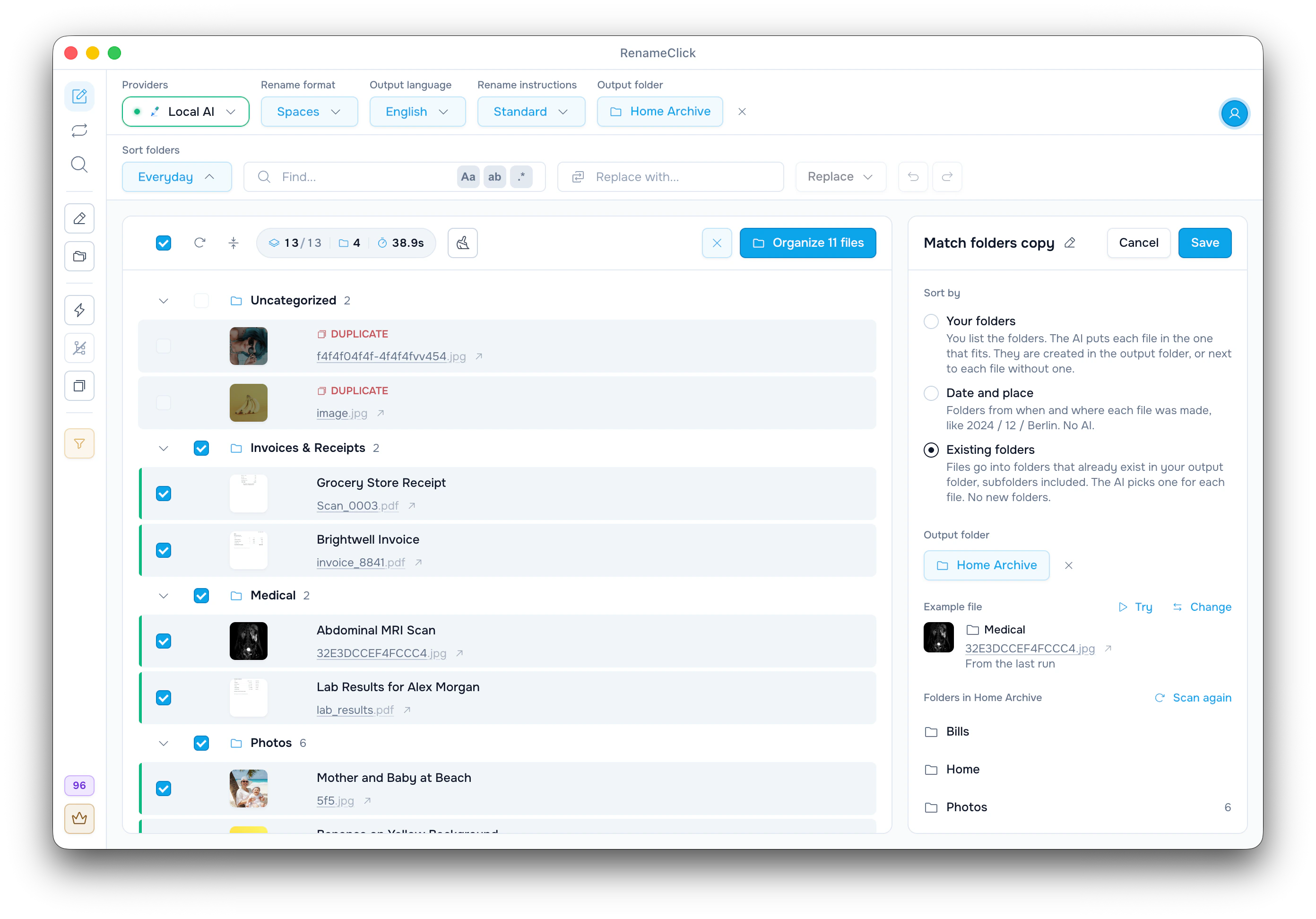 RenameClick Existing folders editor with the output folder and its subfolders
