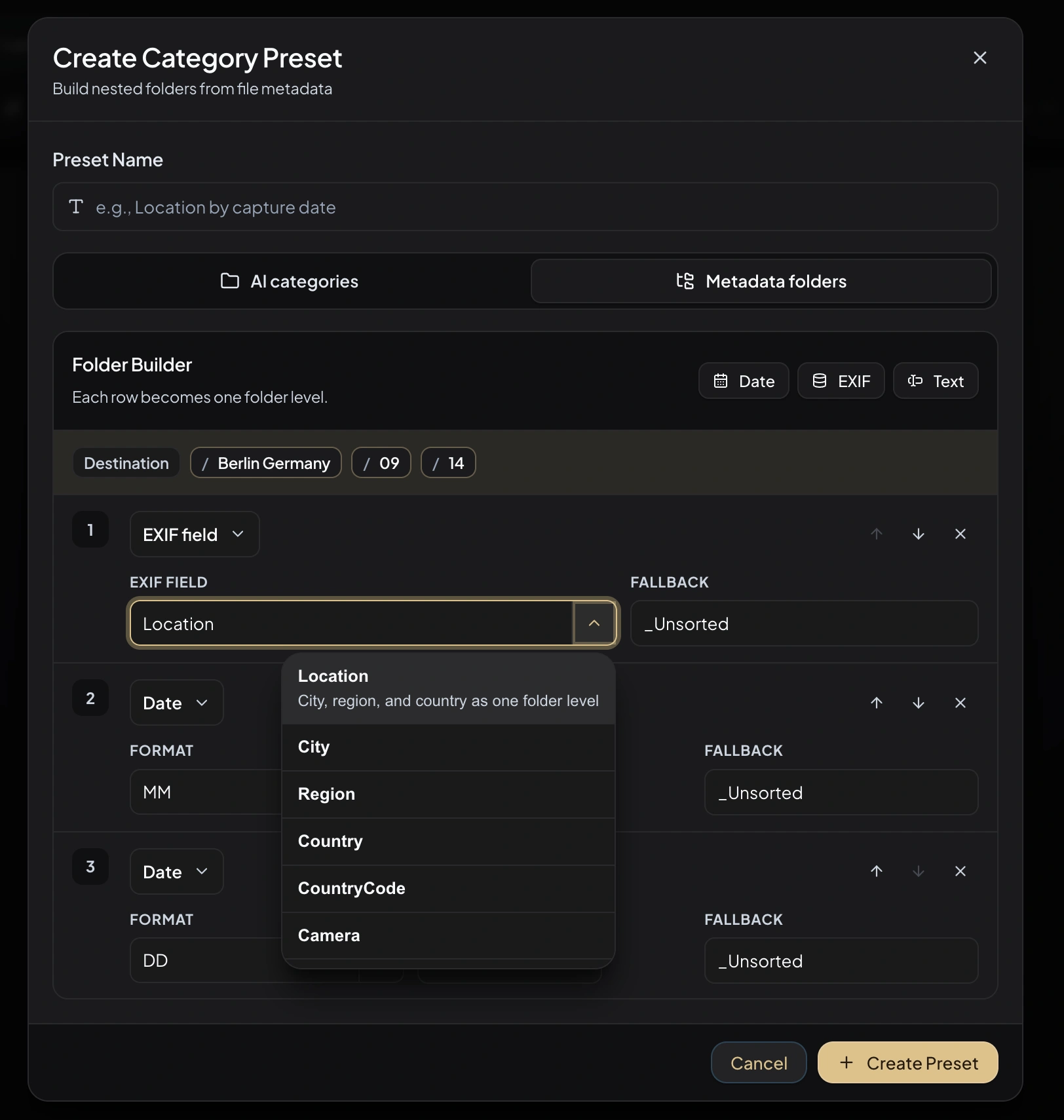 Metadata folder builder in RenameClick