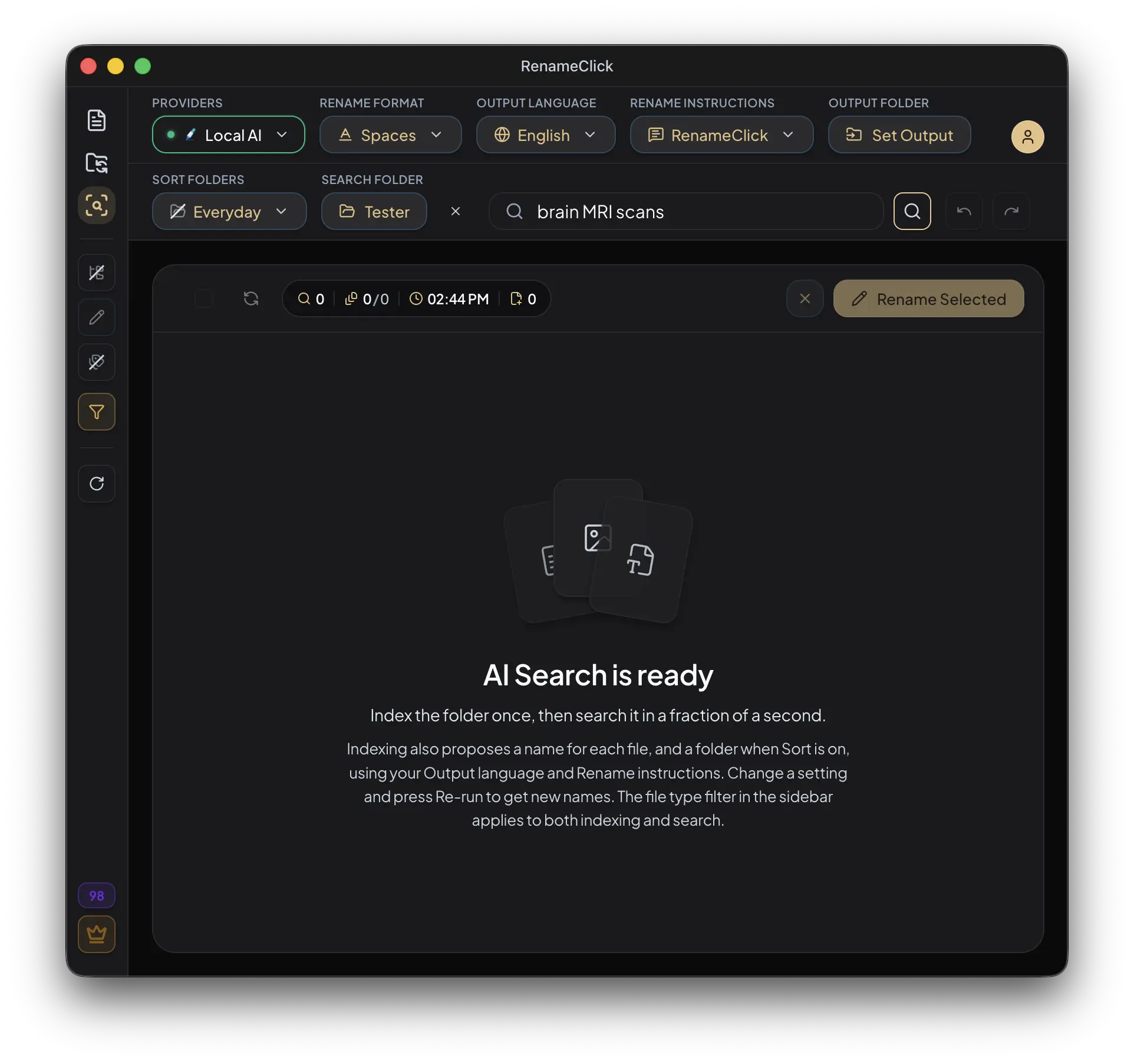 AI Search ready to index the chosen folder