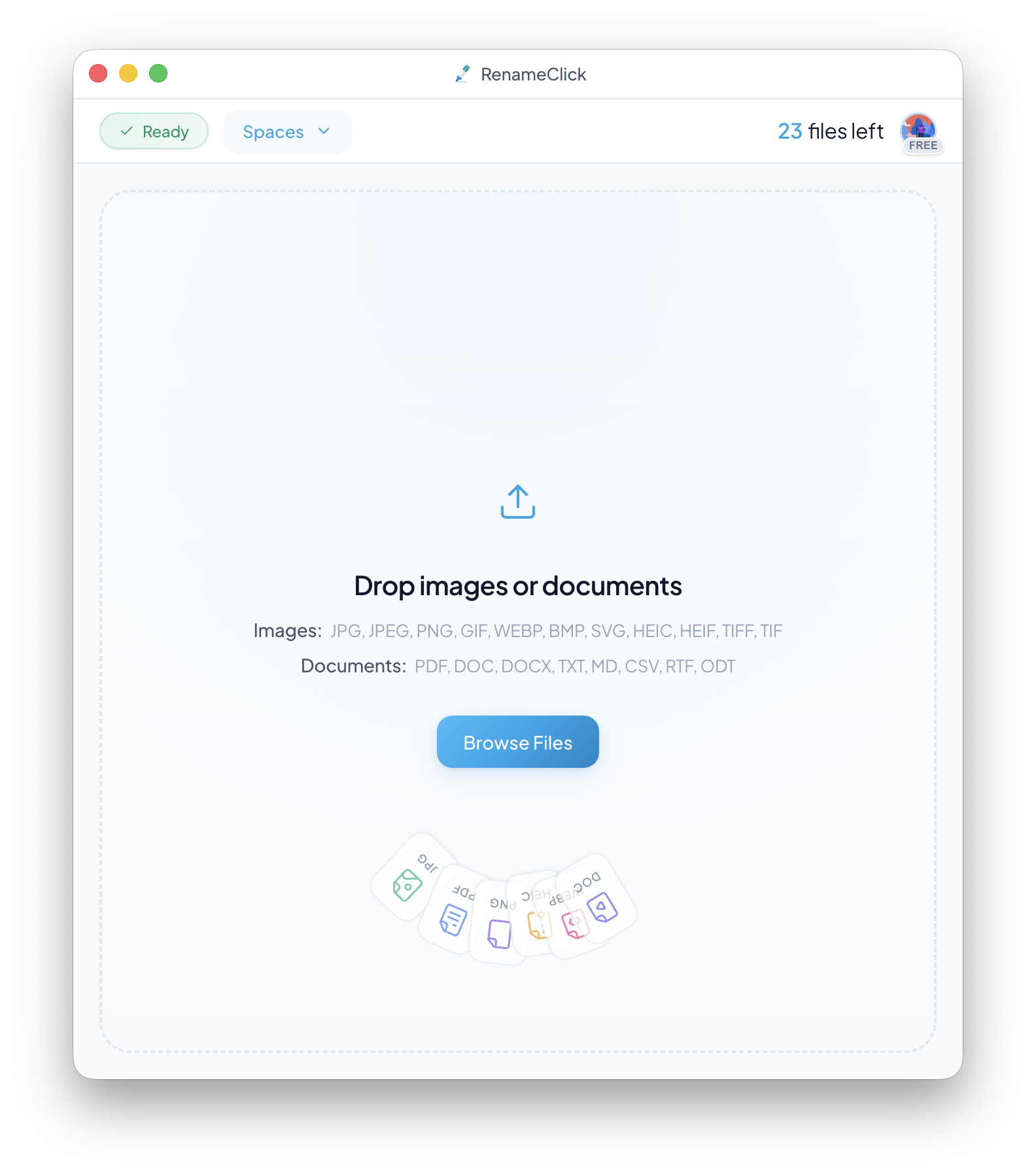 RenameClick drag and drop interface